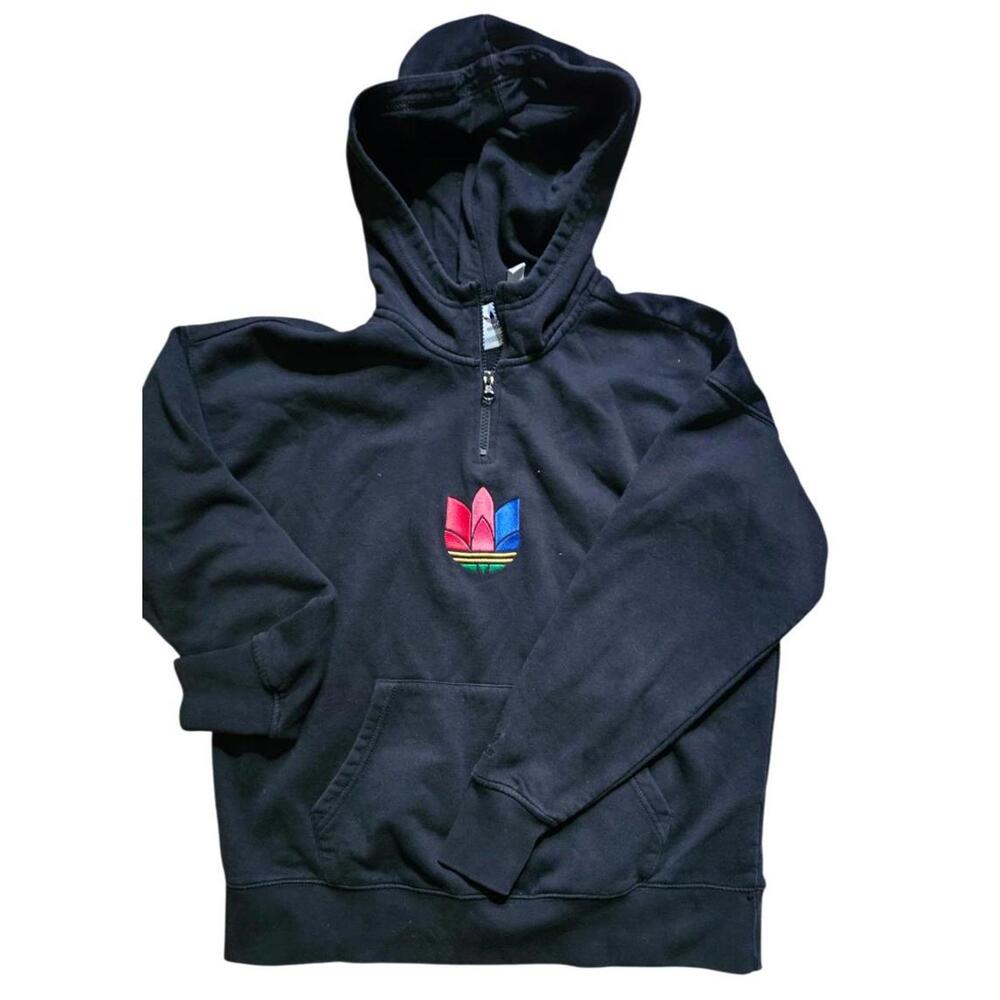 Adidas Originals Trefoil Logo Hoodie Black/Charcoal Rainbow Embroidered Size XS